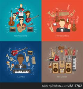 Music design concept set with jazz and symphonic flat icons isolated vector illustration. Music Design Concept Set