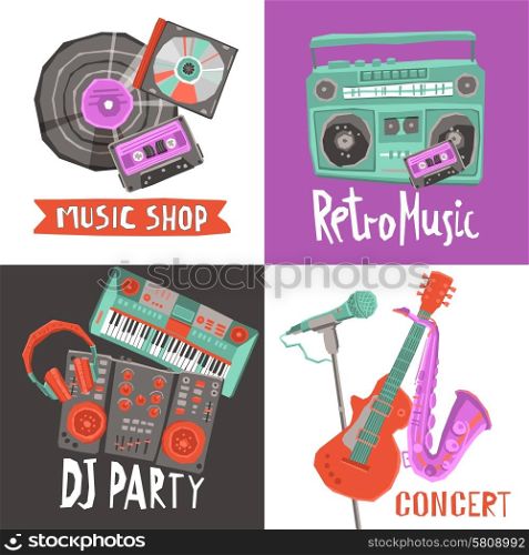 Music design concept set with musical instruments flat icons isolated vector illustration. Music Design Concept