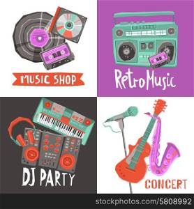 Music design concept set with musical instruments flat icons isolated vector illustration. Music Design Concept