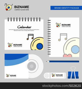 Music disk Logo, Calendar Template, CD Cover, Diary and USB Brand Stationary Package Design Vector Template