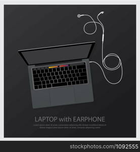 Music Earphones with Laptop vector illustration