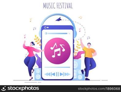 Music Festival Background Vector Illustration With Musical Instruments and Live Singing Performance for Poster, Banner or Brochure Template