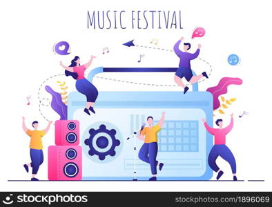 Music Festival Background Vector Illustration With Musical Instruments and Live Singing Performance for Poster, Banner or Brochure Template