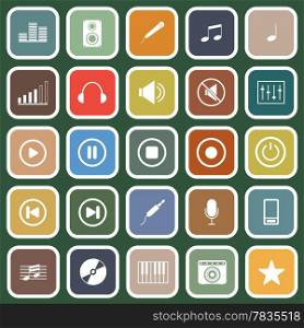 Music flat icons on green background, stock vector