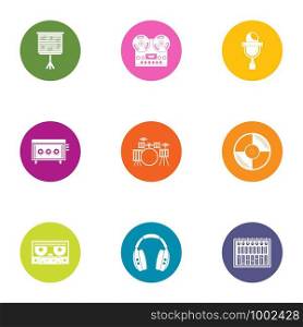 Music gang icons set. Flat set of 9 music gang vector icons for web isolated on white background. Music gang icons set, flat style