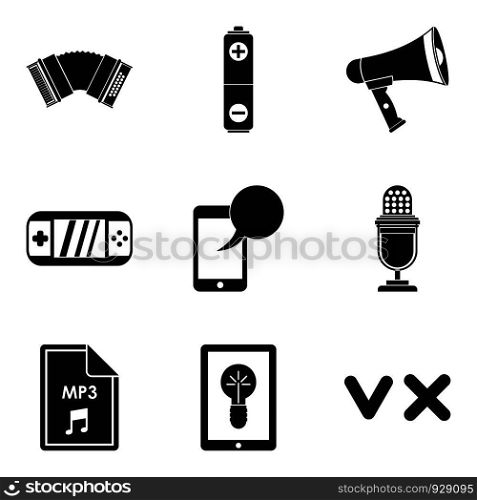 Music genre icons set. Simple set of 9 music genre vector icons for web isolated on white background. Music genre icons set, simple style