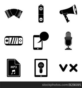 Music genre icons set. Simple set of 9 music genre vector icons for web isolated on white background. Music genre icons set, simple style