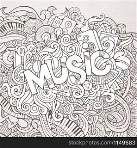 Music hand lettering and doodles elements background. Vector illustration. Music hand lettering and doodles elements background.