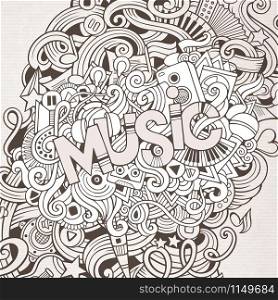 Music hand lettering and doodles elements background. Vector illustration. Music hand lettering and doodles elements background.