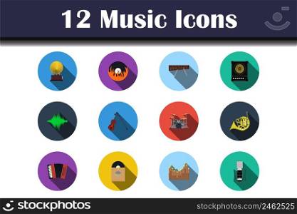 Music Icon Set. Flat Design With Long Shadow. Vector illustration.