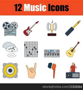 Music icon set. Full color with outline design. Vector illustration.