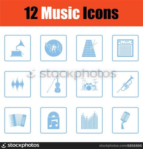 Music icon set. Music icon set. Blue frame design. Vector illustration.