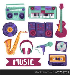 Music icon set with instruments and audio equipment isolated vector illustration. Music Icon Set