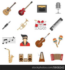 Music icons flat set with instruments and singer isolated vector illustration. Music Icons Flat
