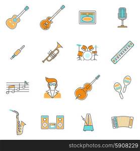 Music icons line set with pop rock and classic instruments isolated vector illustration. Music Icons Line Set