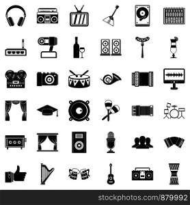 Music icons set. Simple style of 36 music vector icons for web isolated on white background. Music icons set, simple style