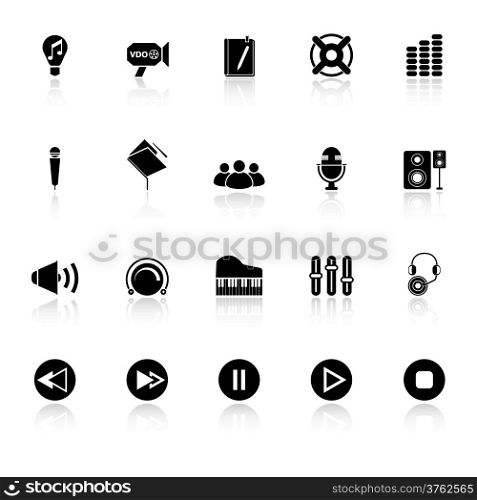 Music icons with reflect on white background, stock vector