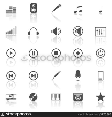 Music icons with reflect on white background, stock vector