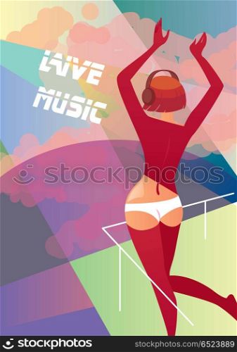 Music in the sunlight.. Creative conceptual vector. Woman standing in the sunlight.