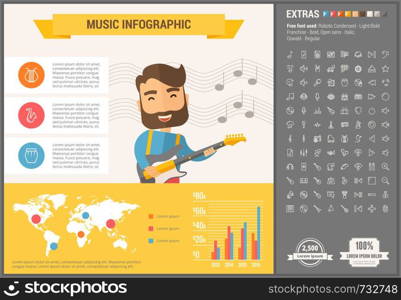Music infographic template and elements. The template includes illustrations of hipster men and huge awesome set of thin line icons. Modern minimalistic flat vector design.. Music flat design Infographic Template