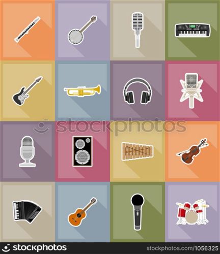 music items and equipment flat icons vector illustration isolated on background