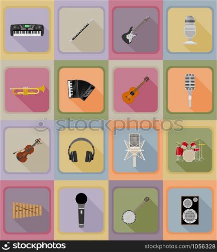 music items and equipment flat icons vector illustration isolated on background