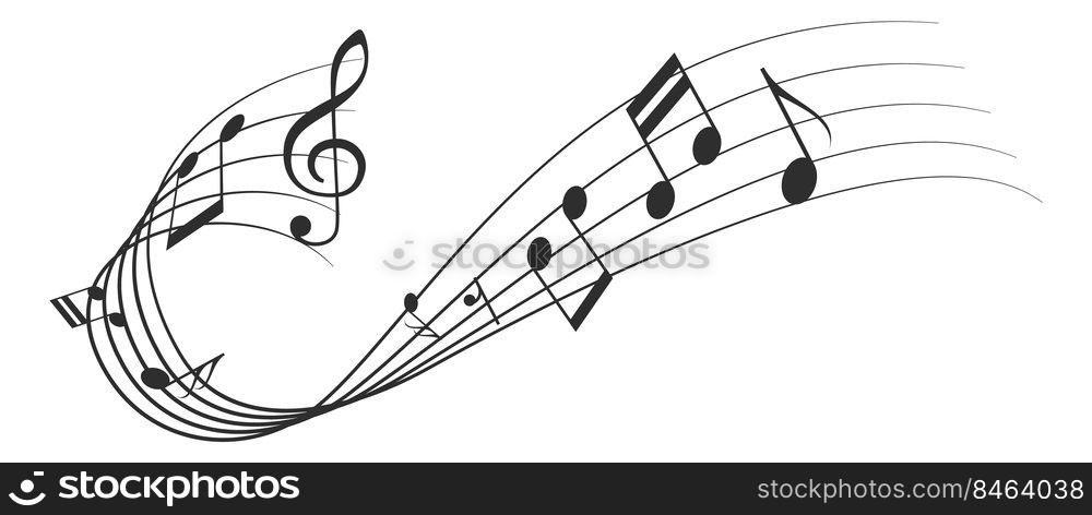 Music key on note bearer. Melody flow swirl isolated on white background. Music key on note bearer. Melody flow swirl