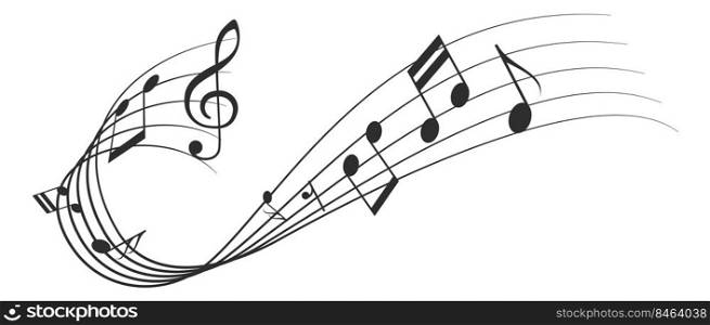 Music key on note bearer. Melody flow swirl isolated on white background. Music key on note bearer. Melody flow swirl