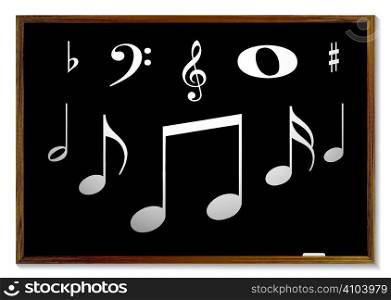 music lesson inspired with musical notes on a blackboard