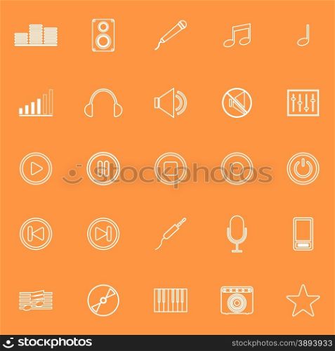 Music line icons on orange background, stock vector