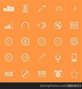 Music line icons on orange background, stock vector