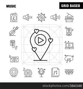 Music Line Icons Set For Infographics, Mobile UX/UI Kit And Print Design. Include: Music, Play, File, Data, Music, Play, Setting, Gear, Icon Set - Vector