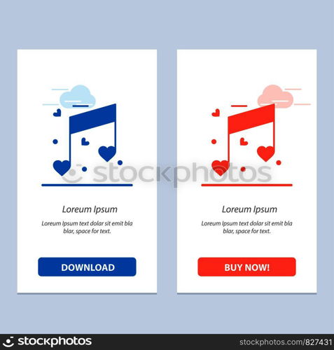 Music, Love, Heart, Wedding Blue and Red Download and Buy Now web Widget Card Template