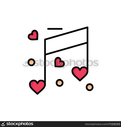 Music, Love, Heart, Wedding Flat Color Icon. Vector icon banner Template