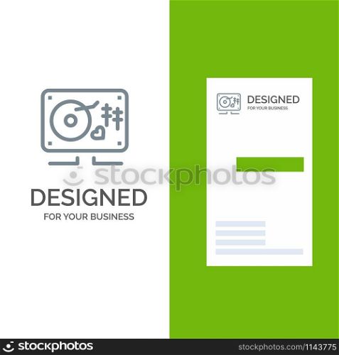 Music, Love, Heart, Wedding Grey Logo Design and Business Card Template
