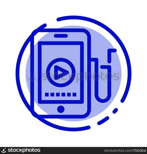 Music, Mobile, Cell, Education Blue Dotted Line Line Icon