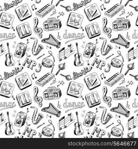 Music mp3 doodles icons seamless pattern in gray color vector illustration
