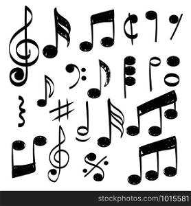 Music note. Doodles sketch musical vector hand drawn pictures isolated. Illustration of musical note symbol, doodle sketch sound and music. Music note. Doodles sketch musical vector hand drawn pictures isolated