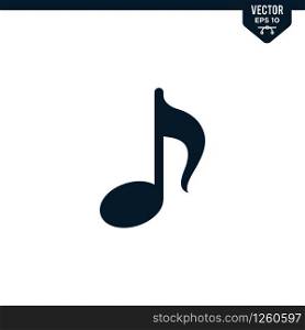Music note icon collection in glyph style, solid color vector