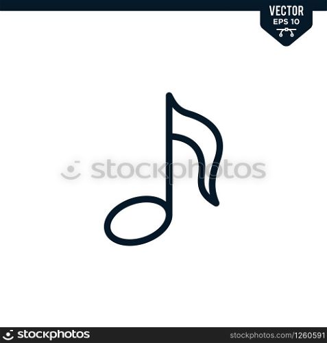 Music note icon collection in outlined or line art style, editable stroke vector