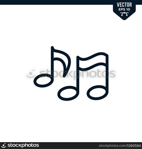 Music note icon collection in outlined or line art style, editable stroke vector
