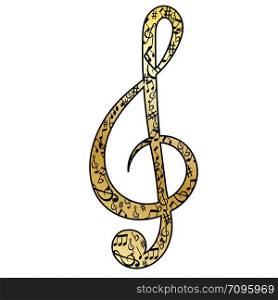 Music note in golden treble clef