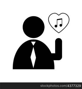 Music note in heart. Man silhouette. Love music sign. Black silhouette. Audio concept. Vector illustration. Stock image. EPS 10.. Music note in heart. Man silhouette. Love music sign. Black silhouette. Audio concept. Vector illustration. Stock image.
