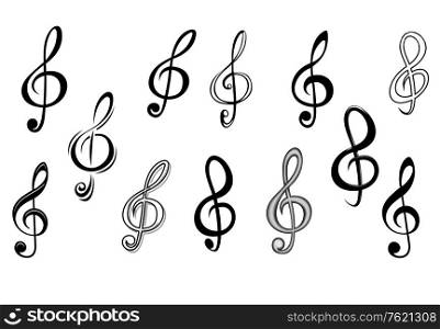 Music note keys set isolated on white for entertainment design