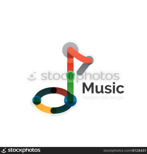 Music note logo, flat thin line geometric design isolated on white