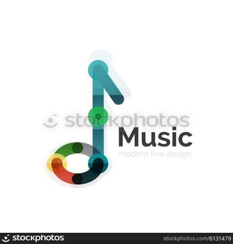 Music note logo, flat thin line geometric design isolated on white