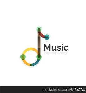 Music note logo, flat thin line geometric design isolated on white
