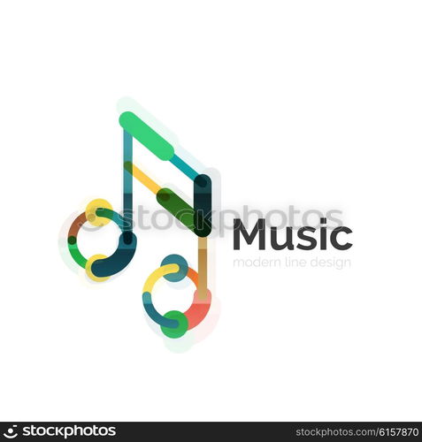 Music note logo, flat thin line geometric design isolated on white