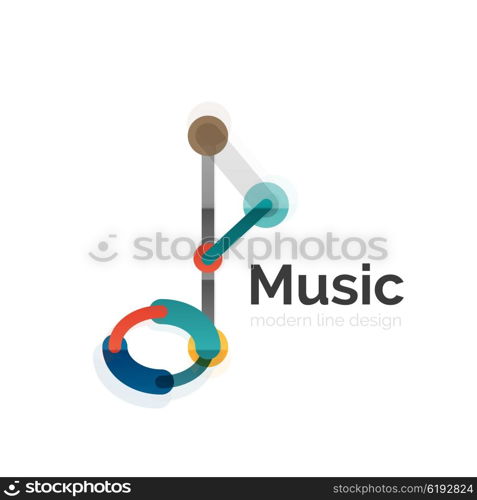 Music note logo, flat thin line geometric design isolated on white