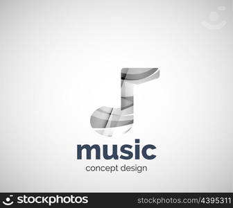 Music note logo template, abstract geometric glossy business icon